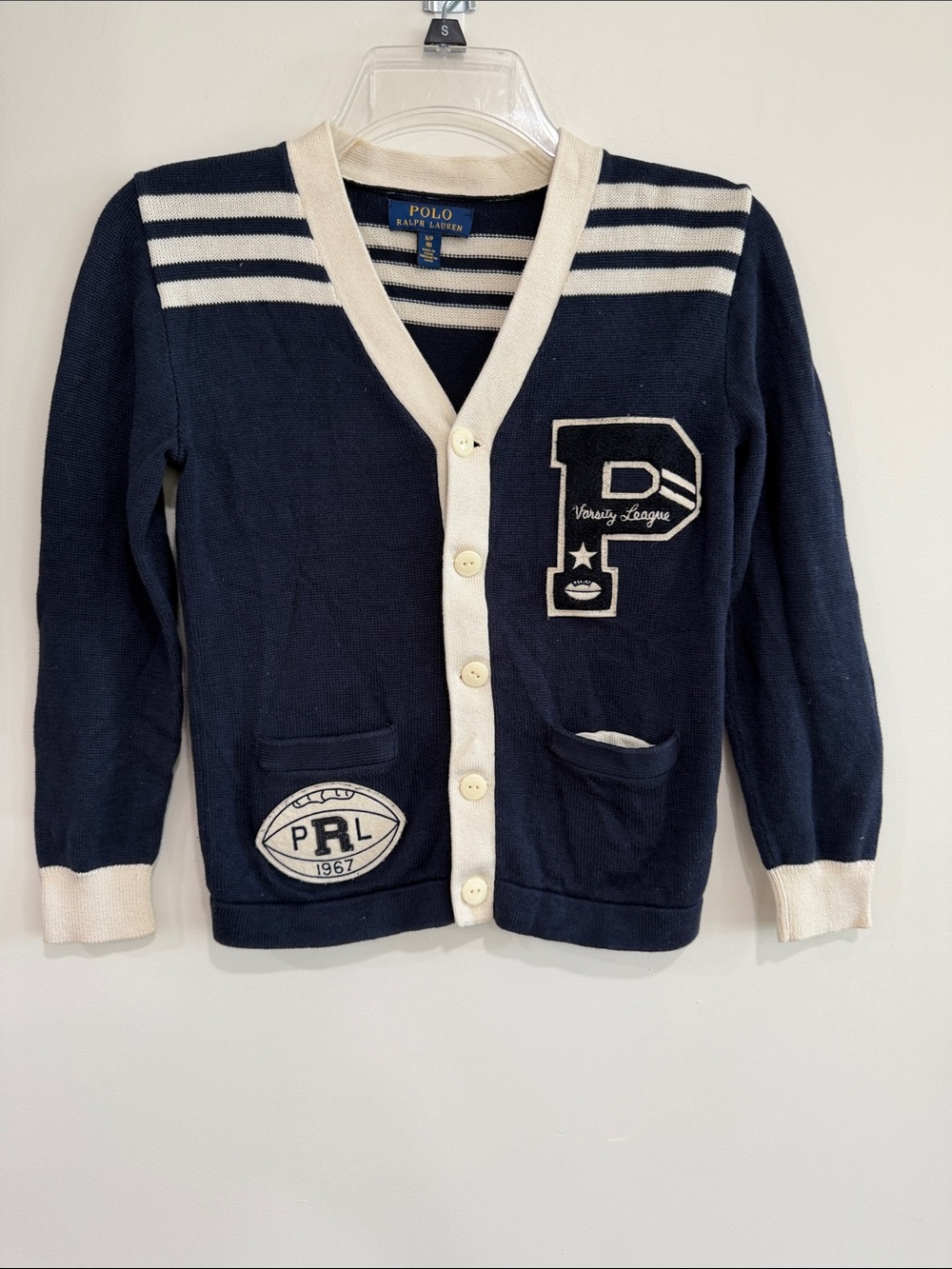 Polo by Ralph Lauren Navy & Cream Letterman Cardigan for Kids